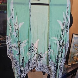 Vince Camuto Green Floral Kimono Cardigan